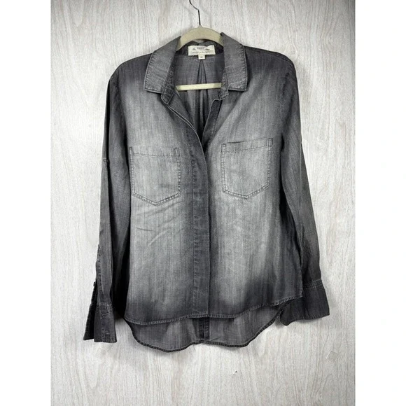 Cloth & Stone Tencel Button Down Shirt M Gray Washed Soft Denim Chic - Picture 3 of 8